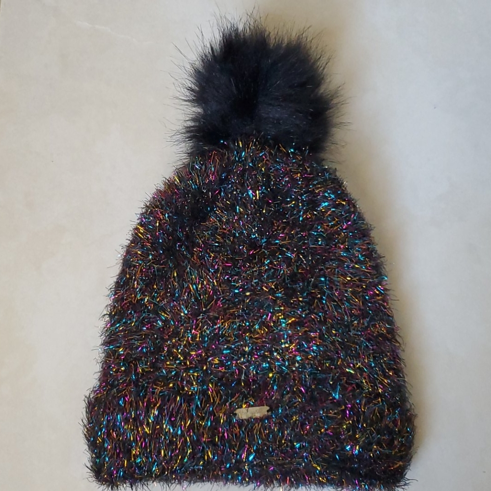 NWOT Steve Madden Black-Multicolored Beanie w/Pom